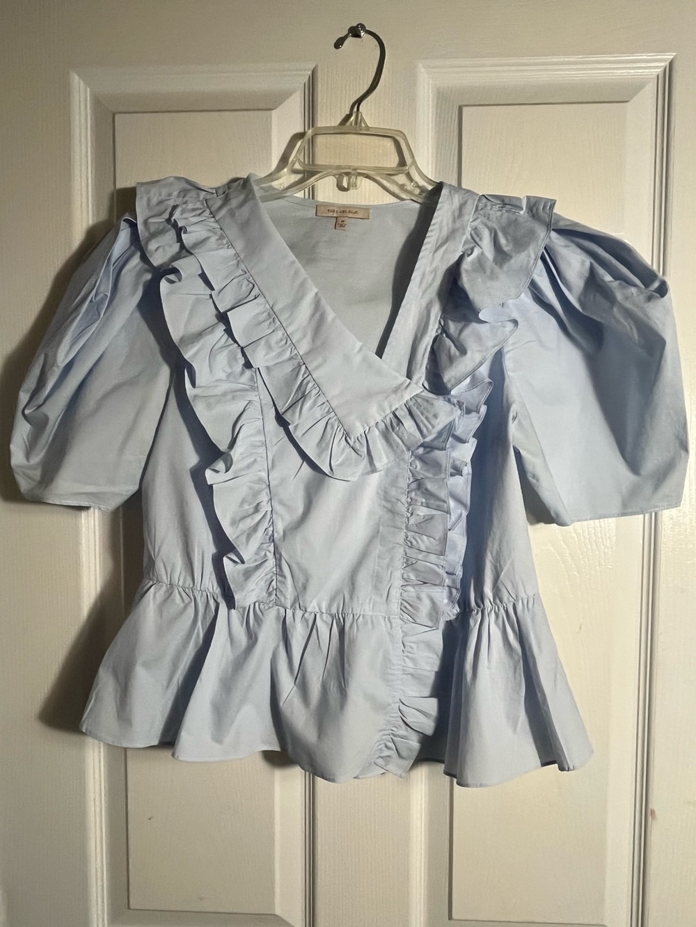 Skies Are Blue Pale Blue Ruffle Peplum Top M